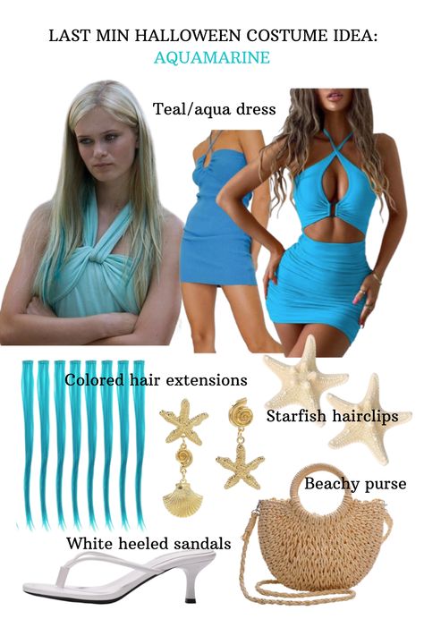 Halloween Costumes Women Easy Simple, Poseidon Halloween Costume Women, Aquamarine Movie Costume, Aqua Marine Costume, Halloween Costumes Aquamarine, Aquamarine Outfit Movie, Blue Dress Costume Ideas, Aquamarine Halloween Costume, Aquamarine Costume