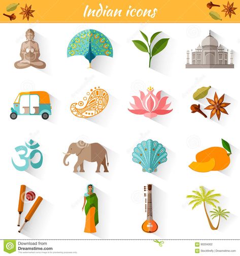 Indian Icons Illustration, Indian Elements Illustration, Indian Symbols India, India Restaurant Logo, India Decoration Indian Style, Indian Design Elements, Snacks For Dogs, India Illustration, Indian Elements