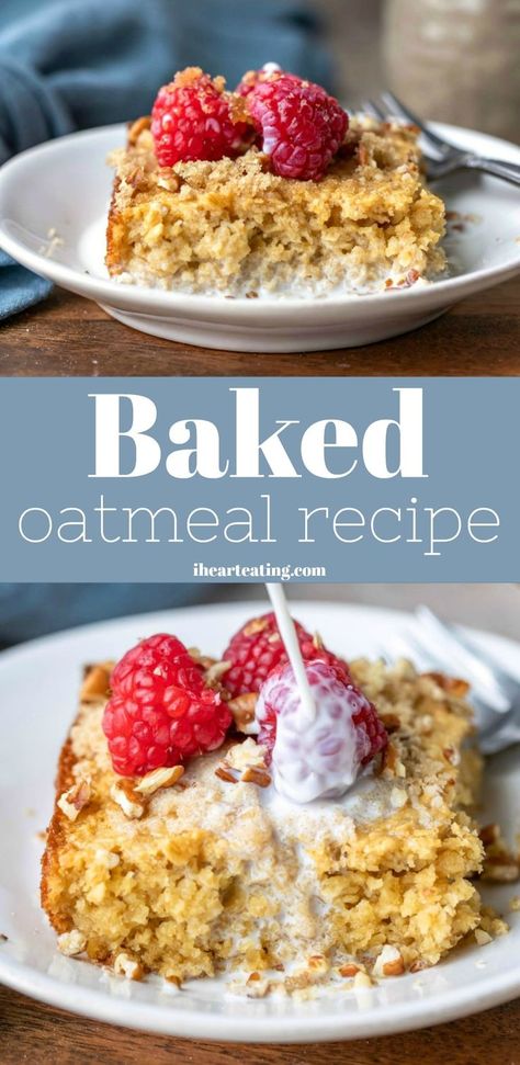 Baked Oatmeal Recipe Plain Baked Oatmeal, Baked Oatmeal Dairy Free, Protein Oatmeal Bake Breakfast, Baked Oatmeal Base Recipe, Honey Baked Oatmeal, Baked Oatmeal With Egg Whites, Fluffy Baked Oatmeal, Low Carb Oatmeal Recipes, Eating Well Baked Oatmeal