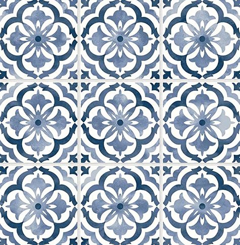 Tile Peel And Stick Wallpaper, Tile Peel And Stick, Faux Tiles, Navy Wallpaper, Tile Saw, Tile Wallpaper, Smooth Walls, Geometric Wallpaper, Burke Decor