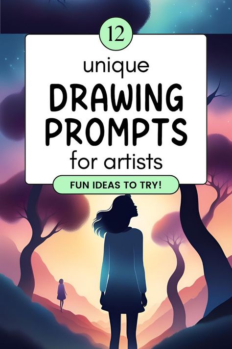 Fun and Unique Drawing Prompts for Artists! Grab your sketchbook and get creative. In this article, learn 12 creative drawing prompts to spark some artistic fun. If you've been having artist's block and need drawing ideas, these easy and inspiring prompts will help you have a reference point for your drawings. Whether you use ink, pencils, colored pencils, paints, or watercolors, have fun with these art prompts! Illustration Prompts Inspiration, Art Prompts Challenges, Drawing Prompts Sketchbook Assignments, Drawing Prompt List, Sketch Prompts, Illustration Prompts, Quick Drawings, Sketchbook Prompts, Art Ideas For Teens