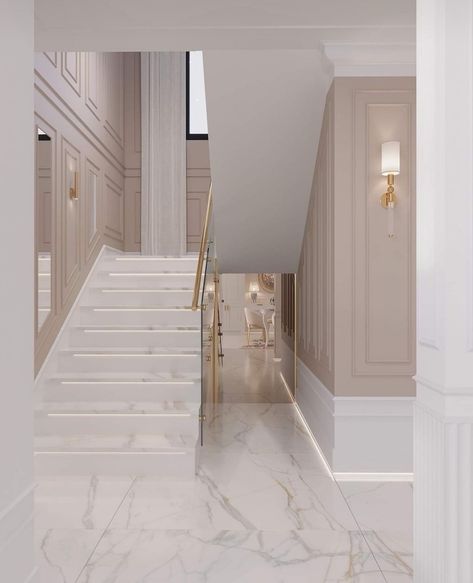 Luxury Hallway Entrance, Luxury Hallway, درج السلم, Staircase Interior Design, Lobby Interior Design, Hallway Entrance, Neoclassical Interior, Narrow Hallway Decorating, Latest Living Room Designs