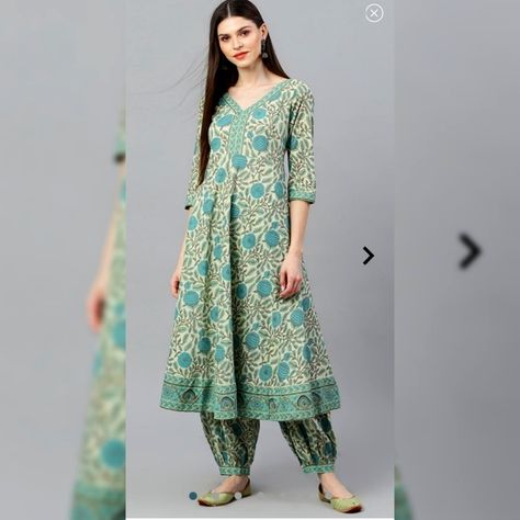 SUMMMER COLLECTION: Anarkali kurti with Afghani salwar Kurti With Afghani Salwar, Afghani Salwar Suit Design, Afghani Suits Salwar Kameez, Afghani Salwar Design, Afgani Salwar Suit, Afghani Salwar Suit, Afgani Salwar, Aline Kurti Design, Afghani Suit