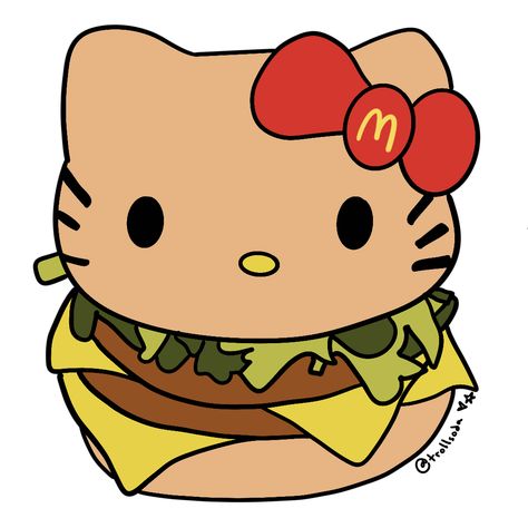 Cute Mcdonalds Drawing, Mad Hello Kitty, Mcdonalds Drawing, Hello Kitty Burger, Hello Kitty Mcdonalds, Cartoon Food, Japanese Characters, Bob Ross, Reference Poses