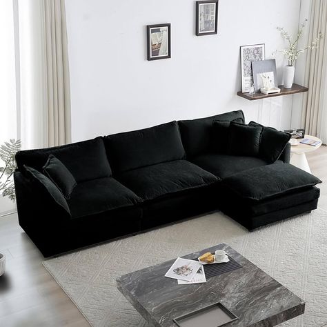 Amazon.com: Tmsan 76.7" Deep Seat Cloud Loveseat Sofa Sectional Couch with Ottoman, Large 2 Seater Modular L Shaped Sofa, Comfy Chenille Love Seat for Living Room Bedroom Apartment Office, Black : Home & Kitchen Modern L Shaped Sofa, Cloud Couches, Ottoman For Living Room, Sofa Convertible, Living Room Furniture Styles, Sectional Sofas Living Room, Chenille Sofa, Shaped Sofa, Couch Set