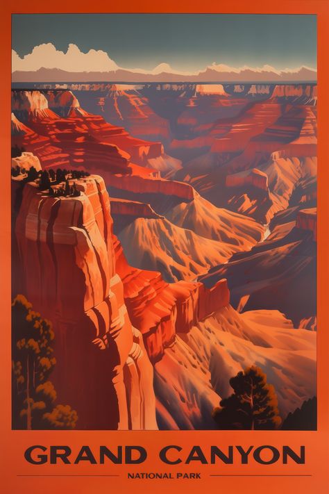 Grand Canyon Travel Poster, Vintage Travel Poster, National Park Art, Arizona Poster, Southwest Art Print, Desert Art, Large Wall Art, Fine Art Print, Living Room Wall Art, Minimalist Art, Home Wall Decor, Bedroom Wall Art, Grand Canyon Art, Mountain Wall Art, Red and Orange Art, Western Art Grand Canyon Poster, Grand Canyon Art, Gran Canyon, Arizona Poster, Vintage National Park Posters, Desert National Park, Arizona Mountains, Southwest Travel, Trip To Grand Canyon