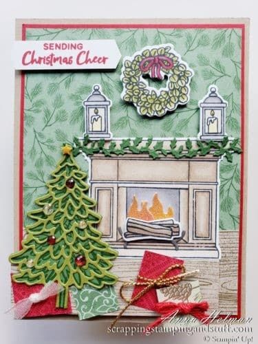 Stampin Up Fireside Trimmings Card | Scrapping Stamping and Stuff Stampin Up Weihnachten, Snowman Christmas Cards, Gift Tags Diy, Anna Griffin Cards, Stampin Up Christmas Cards, Unique Greeting Cards, Christmas Fireplace, Stampin Up Christmas, Christmas Scrapbook