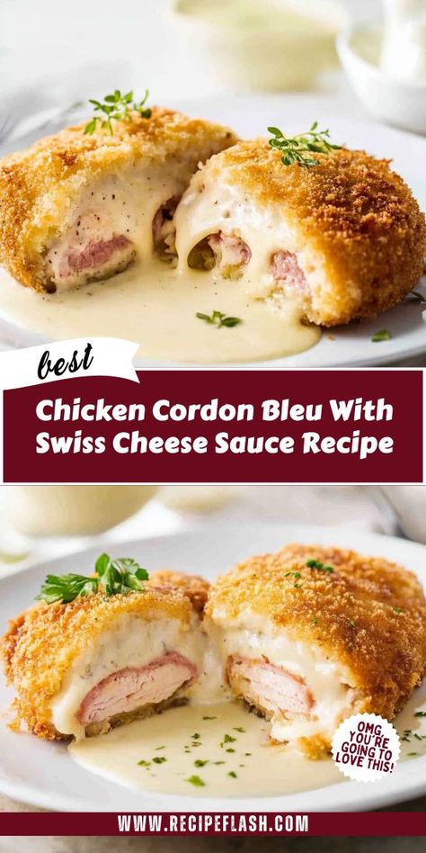 Swiss Cheese Sauce Recipe, Swiss Cheese Sauce, Cordon Bleu Sauce, Recipe For Family, Easy Chicken Cordon Bleu, Cordon Bleu Recipe, Chicken Cordon Bleu Recipe, Gourmet Chicken, Cheese Sauce Recipe