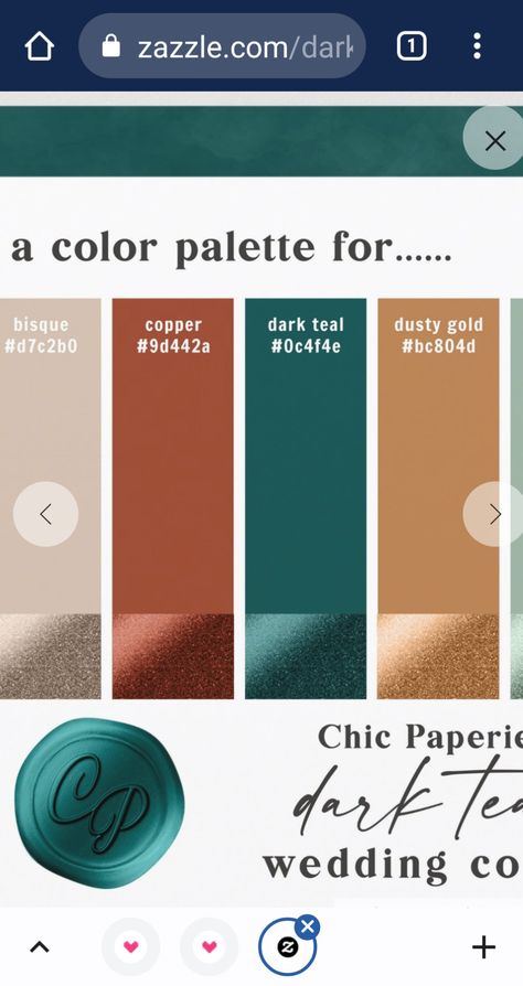 Cooper Color Scheme, Teal Bronze Color Palette, Teal Color Schemes Colour Palettes, Blue Green Bronze Color Palette, Teal Paint Palette Colour Schemes, Copper Colour Combinations, Cooper Color Palette, Teal And Bronze Wedding, Royal Color Scheme