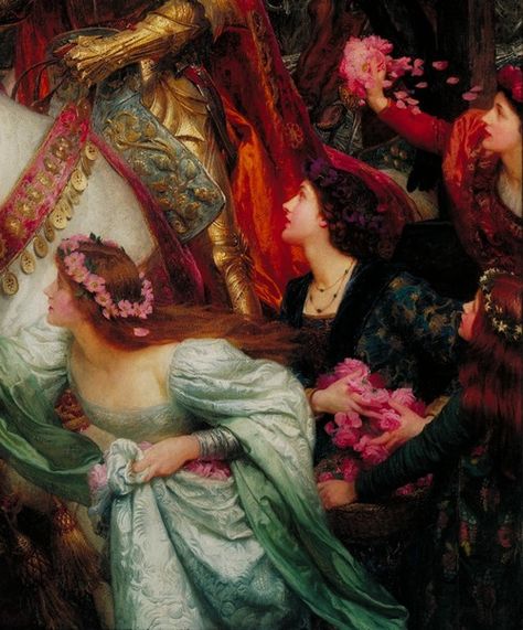 The Two Crowns (detail), Sir Frank Dicksee, 1900. Oil on canvas. Sir Frank Dicksee, The Two Crowns, Frank Dicksee, Pre Raphaelite Paintings, Pre Raphaelite Art, Junji Ito, Pre Raphaelite, Arte Inspo, Ethereal Art