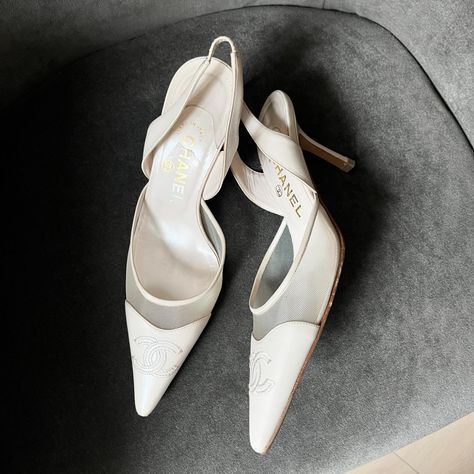 Wedding Shoes Chanel, Gucci Wedding Shoes, Chanel Wedding Shoes, Vintage Chanel Heels, Gucci Wedding, Wedding Fits, Chanel Heels, Mesh Heels, Vintage Bridal