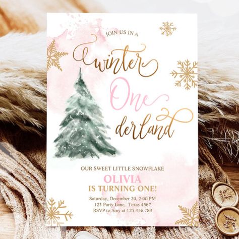 Winter 1st Birthday, Snow Watercolor, Winter Onederland Birthday Invitations, First Birthday Winter, Birthday Tree, Winter Onederland Invitations, Winter Onederland Birthday Party, Onederland Party, Winter Invitations