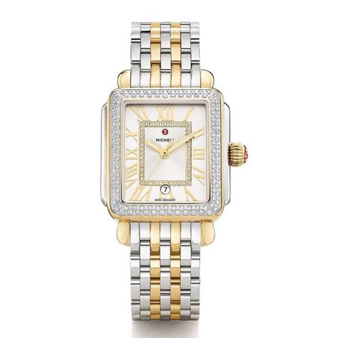 Morgan's Jewelers Torrance on Instagram: “There is so much to love about the Deco Madison watch from Michele. From the roman numeral markers to the diamond bezel, it's the perfect…” Michele Watches, Pave Diamond Band, Roman Numeral, Gold Plated Bracelets, Two Tone Watch, Pearl Diamond, Mother Pearl, Bezel Diamond, Diamond Watch