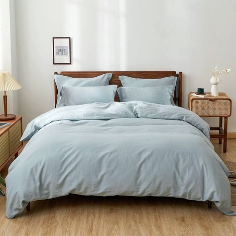 Amazon.com: Simple&Opulence 100% Linen Duvet Cover Set 3pcs Basic Style Natural French Washed Flax Solid Color Soft Breathable Farmhouse Bedding with Button Closure - Dusty Blue, King : Home & Kitchen Unique Duvet Covers, Washed Linen Duvet Cover, Twin Size Duvet Covers, Bedding Comforter, Blue Duvet, Linen Duvet Cover, Linen Sheet Sets, Blue Duvet Cover, Farmhouse Bedding