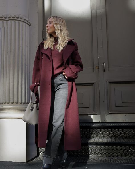 Sourced THE fall outfit 🍇🍷 Comment SHOP below to receive a DM with the link to shop this post on my LTK ⬇ https://liketk.it/4U4A3 . . . . Burgundy coat, burgundy outfit, fall fashion, autumn outfitt #ltkworkwear #ltkseasonal #ltkstyletip Burgundy Shacket Outfit, Long Burgundy Coat Outfit, Burgundy Wool Coat Outfit, Maroon Trench Coat Outfit, Burgundy Wool Coat, Burgundy Christmas Outfit, Burgundy Trench Coat Outfit, Burgundy Coat Outfit Winter, Burgundy Winter Outfits