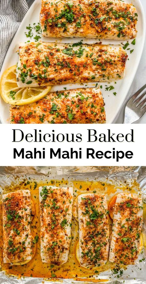 If you love the mild taste of white fish, you'll love this easy, baked mahi mahi recipe. You'll get a delicious fish that comes together in about 20 minutes!  Mahi Mahi has a wonderful mild flavor with a bit of sweetness and a nice, firm texture. Paired with butter, lemon, and just the right seasonings, then baked to perfection, it's a really tasty fish. Fish Mahi Mahi, Best Fish Dinner Recipes, Mahi Mahi Lemon Butter Sauce, Fish That Doesn't Taste Fishy, Simple Fish Dinner, Clean Fish Recipes, Fish Mahi Mahi Recipes, Fish Dinner Recipes Mahi Mahi, Instant Pot Mahi Mahi Recipes