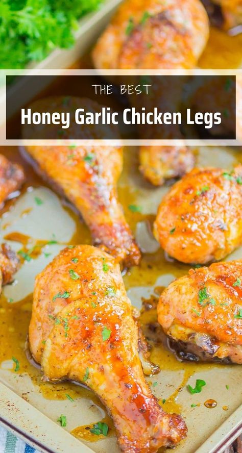 Dinner With Few Ingredients, Chicken Legs Recipes, Baked Garlic Chicken, Easy Honey Garlic Chicken, Baked Lemon Chicken, Chicken Leg Recipes, Drumstick Recipes, Baking With Honey, Dinner Chicken