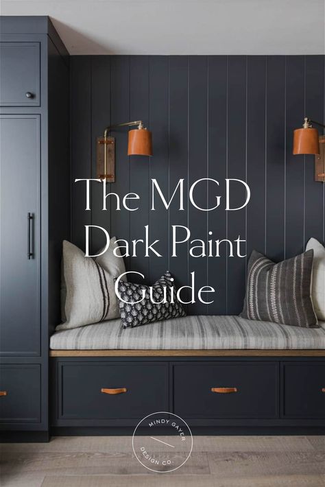 Dark Mudroom Wall Colors, Mud Room Paint Colors Farmhouse, Dark And Moody Mudroom, Best Dark Blue Cabinet Paint Colors, Drop Zone Paint Colors, Best Mudroom Paint Colors, Dark Paint Laundry Room, Mudroom Colours, Dark Blue Mudroom