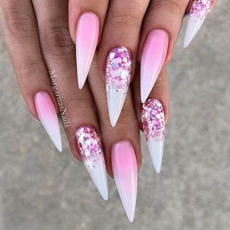 Stiletto Nail Art, Pink Ombre Nails, Ombre Nails Glitter, Stiletto Nails Designs, Ombre Nail Designs, Nail Arts, Best Acrylic Nails, Long Acrylic Nails, Gorgeous Nails