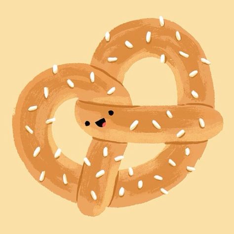 CUTE PRETZEL! Pretzel Drawing, Snack Illustration, Midnight Snack, Diy Christmas Ornaments Easy, Abstract Face Art, Cute Small Tattoos, Cute Snacks, Cute Food Drawings, Soft Pretzels