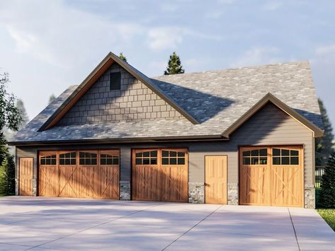 050G-0116: 3-Car Garage Plan with Flex Space 3 Car Garage Plans, Detached Garage Designs, Advanced House Plans, Garage Plans With Loft, Garage Plans Detached, Craftsman Garage, Plan Garage, Carriage House Garage, Garage Guest House