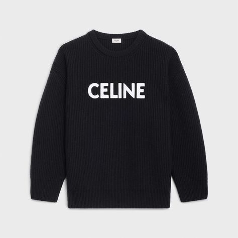 CELINE OVERSIZED SWEATER IN WOOL - Black | CELINE Mode Zara, Oversize Pullover, Pull Oversize, Handbags Leather, Embroidered Sweater, Womens Clothing Sizes, Oversized Sweater, Sweaters Oversized, Knitwear Women