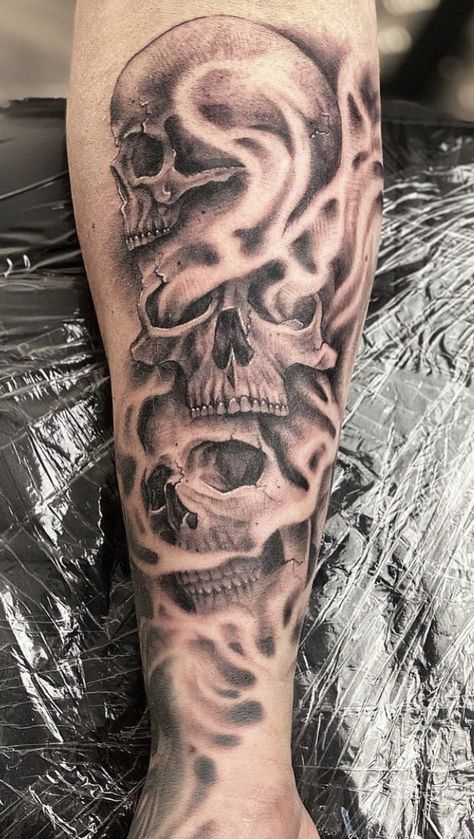 Best Tattoo Sleeves For Men, Meaningful Skull Tattoos, Skulls Tattoo Design, Skull Tattoo For Men, Forearm Skull Tattoos For Guys, Tattoo Skulls, Skull Tattoo Sleeve For Men, 3 Skulls Tattoo, Skull Half Sleeve Tattoo