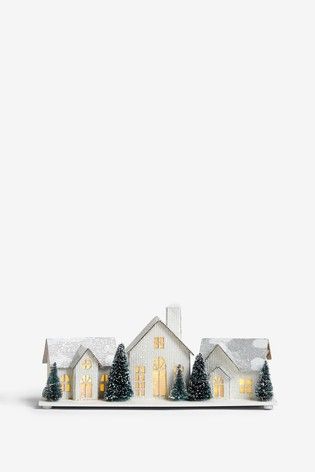 Light Up House Scene Wooden Christmas Village, Christmas Village Decorations, Christmas Dollhouse, Christmas Village Collections, Christmas Village Sets, Holiday Party Decor, Dollhouse Christmas, Christmas Village Houses, Snow Christmas