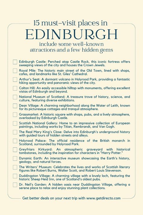 15 must-visit places in Edimburgh Edinburgh Trip, Travel Infographic, Travel Checklist, Explore Travel, Voyage Europe, Travel List, City Trip, Scotland Travel, Future Travel