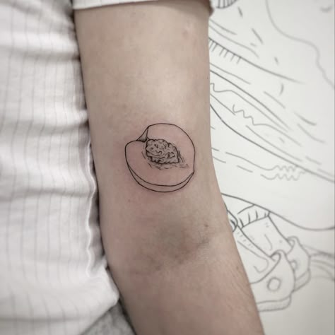 Peach Slice Tattoo, Nectarine Tattoo, Peach Pit Tattoo, Simple Peach Tattoo, Mary Core, Tea Tattoo, Italy Tattoo, Peach Tattoo, Fruit Tattoo