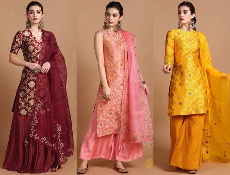 Handwoven Banarasi Brocade Suits! Silk Banarasi Suits, Brocade Suit Designs Indian Style, Brocade Designer Suits, Brocade Kurti Designs Latest, Brocade Suits Indian Party Wear, Banarasi Salwar Suit Designs, Banarasi Dress Designs Latest, Banarasi Kurti Design, Brocade Dress Indian