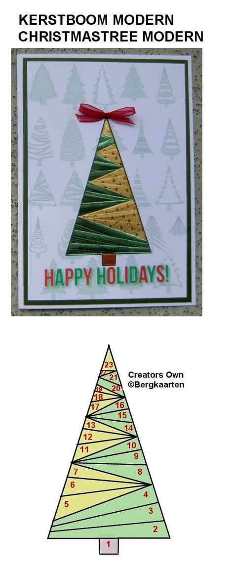 Iris folds: Christmas tree modern Papercraft Gifts, Folded Christmas Cards, Iris Folding Templates, Iris Paper Folding, Iris Folding Pattern, Folding Ideas, Christmas Tree Template, Folding Cards, Julie Nutting