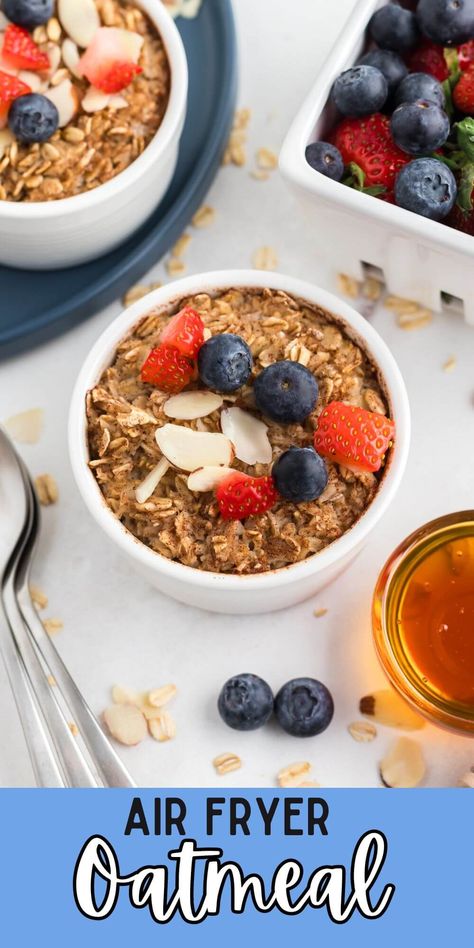 Air fryer oatmeal is an easy and fast way to make a hearty warm breakfast in just minutes! You only need a few simple ingredients too! Oatmeal Air Fryer, Air Fryer Oatmeal, Oatmeal How To Make, Instant Oats, Baked Oatmeal Recipes, Apple Oatmeal, Warm Breakfast, Apple Chips, Frozen Cherries