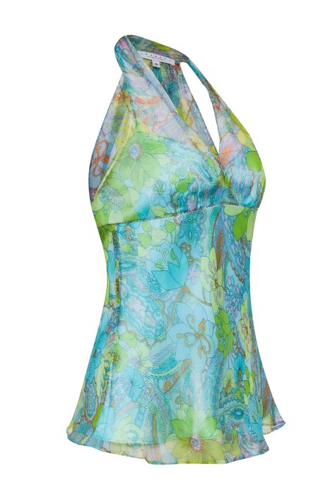 Get ready for summer with this blue and green floral silk top from Laundry! Planning a vacation? This breezy silk blouse is the perfect companion for your trip! It pairs beautifully with flowing pants and strappy sandals. Size S Shell 100% Silk Lining 100% Polyester Invisible side zipper V-neckline Semi-sheer top Bust 32" Waist 30" Shoulder to hem 27.5" Y2k Outfits Blue, Green And Blue Outfit, Ocean Clothes, Silk Summer Top, Flowing Pants, Planning A Vacation, Semi Sheer Top, Get Ready For Summer, Summer Capsule Wardrobe