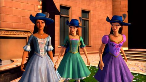 💙💚💜 (Barbie and the three musketeers) #barbie #barbiemovies #barbiefilmes #barbiefilmesbr #barbiebr #barbiecorinne #barbiearamina… Barbie Musketeer, Barbie And The Three Musketeers, Musketeer Costume, Movies Photo, 3 Musketeers, Princess Charm School, Barbie 2000, Fall Fashion Skirts, Barbie Cartoon