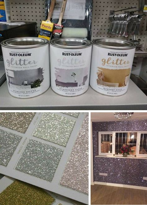 Rust-Oleum glitter paint Glitter Paint Diy, Glitter Paint For Walls, Glitter Room, Smart Tiles, Interior Wall Paint, Furniture Small Spaces, Glitter Wall, Paint Diy, Rust Oleum