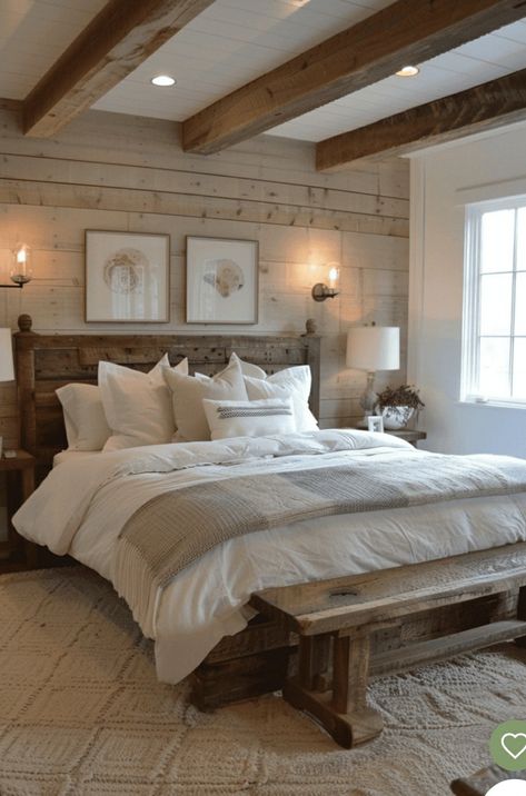 Distressed Wood Furniture, Bedroom Decor For Couples, Wood Bedroom Furniture, Luxury Bedroom Master, Bedroom Color Schemes, Wood Bedroom, Bedroom Refresh, Farmhouse Dining Room, Farmhouse Bedroom