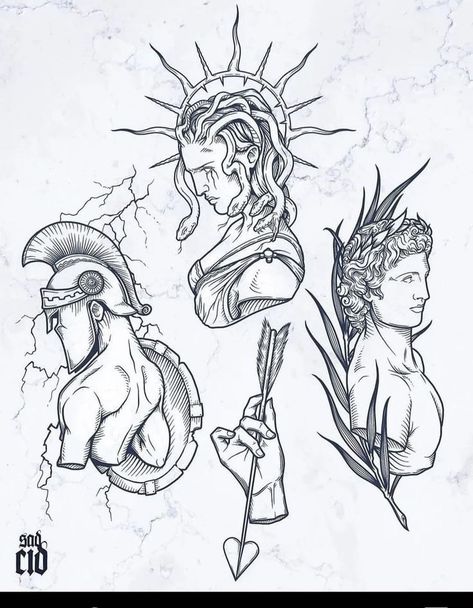 Greek God Tattoo, Statue Tattoo, Greek Mythology Tattoos, Quality Tattoo, Fantasy Tattoos, Black Girls With Tattoos, Religious Tattoos, Mythology Tattoos, Medusa Tattoo