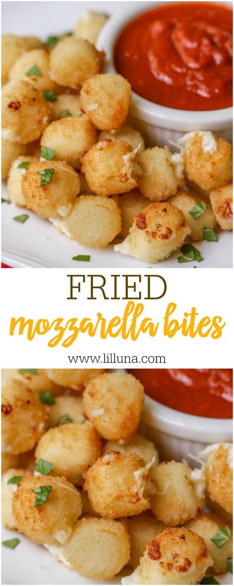 Fried Mozzarella Bites, Mozzarella Bites, Fried Mozzarella, Bite Size Snacks, Mini Appetizers, Easy Lunch Recipes, Easy Casserole Recipes, Easy Appetizer Recipes, Idee Pasto Sano