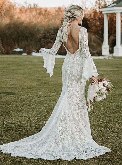 Wedding Dresses Mermaid Trumpet, Long Sleeve Wedding Dress Lace Mermaid, Boho Wedding Dresses, Wedding Dresses Mermaid, Dresses For Pregnant Women, Beach Bridal Gown, Open Back Wedding Dress, Chic Gowns, Back Wedding Dress