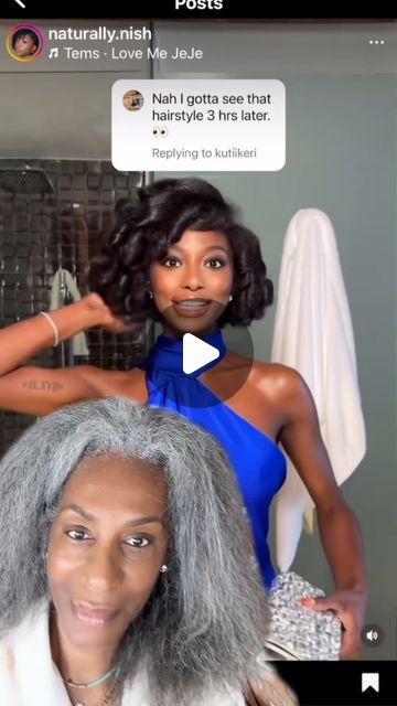 Patti Roberts on Instagram: "@naturally.nish - When I transitioned from relaxed to natural hair, my porosity changed and I thought my hair was always puffy because I didn’t have a relaxer… no - it just wasn’t dry!   Natural hair is mostly trained to hold moisture, and simply because it looks dry and maybe even feels dry to the touch… I found that the core of the strand was not, which causes fully styled hair to swell. I didn’t add more heat, I simply added more TIME. Lots of “air dry” breaks… until I got my natural hair “heat trained”.   Please allow one business day for hair to dry🤣🫠 (not really but you get what I’m saying!)  If you were at the salon it would be hood dryer/ blow dryer/ 2 passes with a flat iron/ then curling iron/ and finally wrapped & hood dryer again…   Making sure it Flat Ironed Hair Styles For Black Women Blow Out, Got2b Spray On Natural Hair, Shingling Method Natural Hair, Blow Dried Hair Black Women, How To Blow Dry 4c Hair Natural, Transition From Relaxed To Natural Hair, Heat Trained 4c Hair, Hair Relaxer Before And After, Heat Training Natural Hair