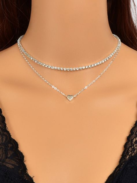 Silver Fashionable Collar    Pendant Necklaces,Chain Necklaces Embellished   Jewelry Cute Necklaces Silver, Silver Prom Jewelry, Latest Necklace Design, Embellished Fashion, Necklaces Chain, Pretty Jewelry Necklaces, Heart Decor, Jewelry Accessories Ideas, Prom Jewelry