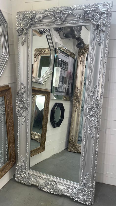 HUGE PARIS Silver Chrome 100cm x 200cm Leaner Ornate Antique Mirror - Free Standing Ornate Mirror https:www.fabulousmirrors.co.uk #rectangle #bedroommirror #wallmirror #fabulousmirrors #contemporarymirror #chromemirror #modernmirror #wallmirror #leanermirror #hugemirro Paris Champagne, Silver Framed Mirror, Mirrors Uk, Colored Mirror, Pinterest Contest, Leaner Mirror, Big Mirror, Elegant Mirrors, Arched Mirror