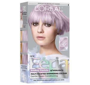 Fashion Colors From The Box: NO Pastel Hair Dye, Loreal Paris Feria, Lavender Hair Dye, Feria Hair Color, Smokey Lavender, Hair Dye Brands, Lavender Hair Colors, Bold Hair Color, Light Blonde Hair