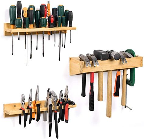 Wooden Tool Storage, Woodwork Tool Storage, Tools Organizer Ideas, Pliers Storage Ideas, Wall Mounted Tool Storage, Wood Tool Organizer, Diy Tool Holder, Hammer Holder Ideas, Screwdriver Storage Diy