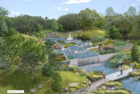 A public project on the outskirts of a small town in Delaware snares Piet Oudolf. Wetland Design, Village Park, Farm Village, Wetland Park, Urban Landscape Design, Public Space Design, Landscape Architecture Design, Garden Park, Farm Stay