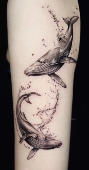 << Check out more Whale Tattoos and Ideas #tattoomenow #tattooideas #tattoodesigns #tattoos #whale #blackwork Two Whales Tattoo, Simple Whale Tattoo, Wale Tattoos, The Whale Tattoo, Blue Whale Tattoo, Sea Life Tattoo, Ocean Animal Tattoos, Sea Animals Tattoo, Whale Tattoo Design