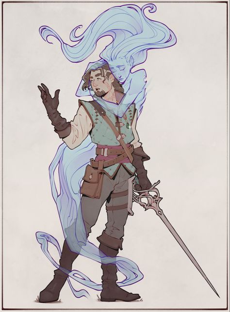 Dnd Swords Bard, Dnd College Of Swords Bard, Dnd Bard Design, Dnd Poster Design, College Of Spirits Bard, Bard Poses, D&d Bard, College Of Swords Bard, Fighter Character Art