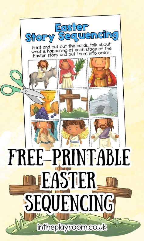 Free Printable Easter Story Sequencing Activity - In The Playroom Easter Story Wheel Printable Free, Easter Story Eggs, Passover Activities, Easter Activities For Preschool, Passover Crafts, Easter Scriptures, Easter Week, Sequencing Cards, Free Printable Crafts