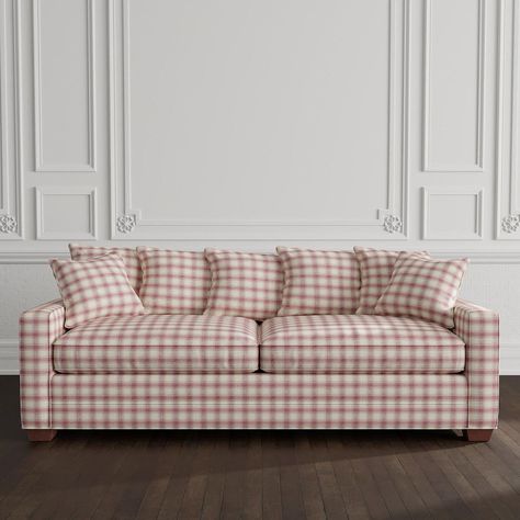 Hadley Upholstered Pink Plaid Sofa | Greenrow Plaid Couch Living Room, Gingham Sofa, Plaid Couch, Plaid Sofa, Couch Living Room, Piano Room, Design Apartment, Sofa Living Room, Apartment Furniture